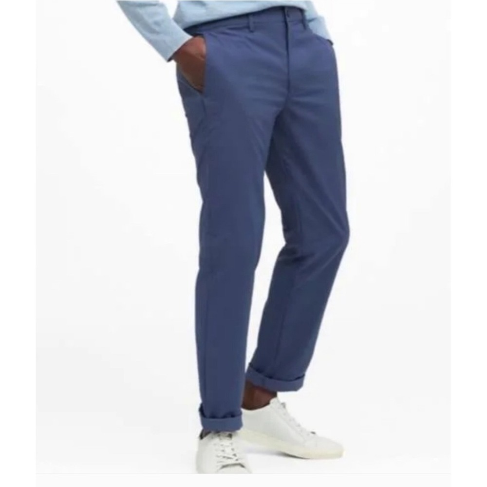 Banana Republic Mens Performance Chino Pants Blue Grey 32x34 Slim Straight Golf